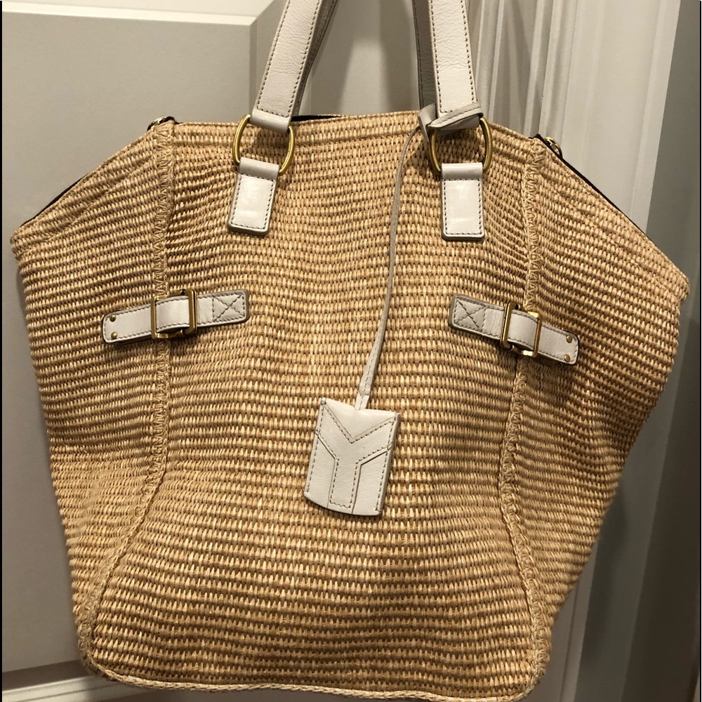 YSL Yves Saint Laurent Raffia Downtown Tote